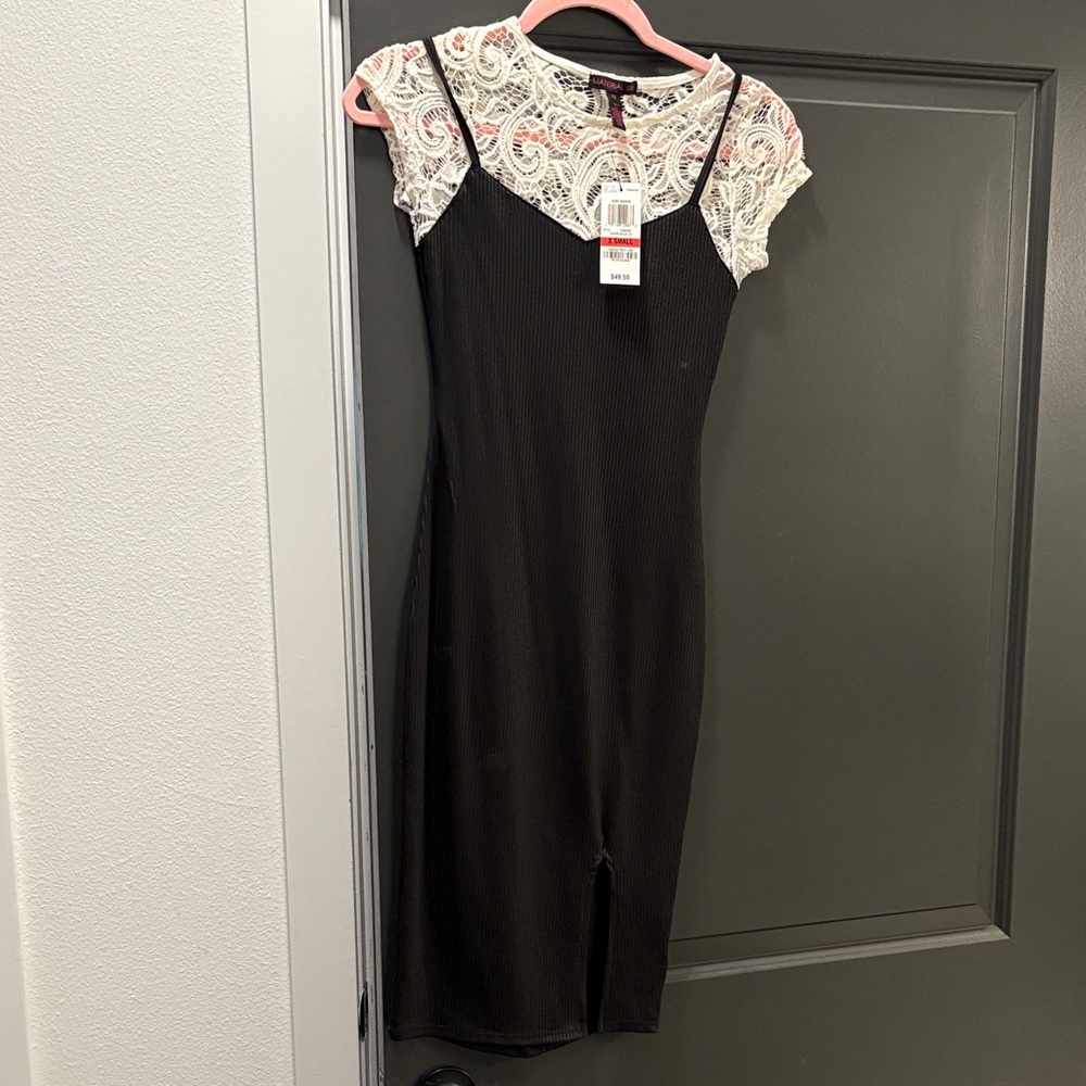 Material Girl Black Dress with White Lace Detail